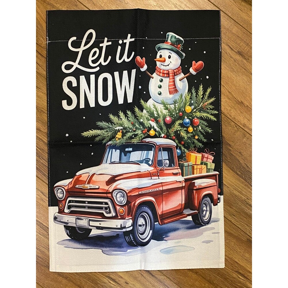 Garden Flag 12x18in Double-sided Burlap Snowman Let it Snow